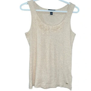 Tommy Hilfiger cream color tank top with floral mesh design, Medium
